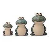 Flanacom Dekofiguren Set aus Keramik - Tierfiguren für Innen und Außen - Deko-Artikel für Wohnung & Garten - Tier Gartendeko Wohnzimmerdeko (Frosch 3er Set Grün)
