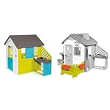Smoby – Pretty Haus - Spielhaus für Kinder für drinnen und draußen, mit Küche und Küchenspielzeug & Gartenzaun mit Blumenkästen Zubehör für Kinder-Spielhaus, auch freistehend im Garten, grün, rot