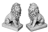 gartendekoparadies.de Sonderangebot: Herrliches Löwen Paar klein Torwächter aus Steinguss frostfest
