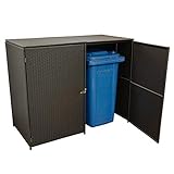 Gartenmoebel Mülltonnenbox für 2 Tonnen klein 66x129x109cm bis 120 Liter, Stahl + Polyrattan Mocca Mülltonnenaufbewahrung