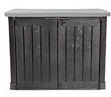 Ondis24 Keter Max Gartenbox Möbelbox Mülltonnenbox Gerätebox Schuppen für 2 x 240 Liter Mülltonnen (schwarz - grau) für den Außenbereich mit Bodenplatte