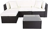 GOJOOASIS Polyrattan Lounge Sitzgruppe Gartenmöbel Garnitur Poly Rattan Couch-Set in Braun-schwarz mit Bezügen in Creme (200 cm Länge)